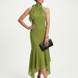Winifred | Robe Midi Halter Drapée avec Découpe Frontale