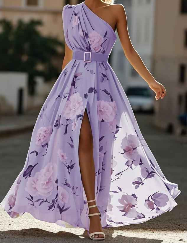 Julie | Robe Maxi Chiffon Florale à Épaules Dégagées Vert Clair