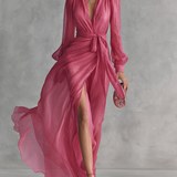 Robe Chiffon Rose Décolleté en V