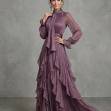 Demetria | Robe Maxi à Col Nœud et Volants