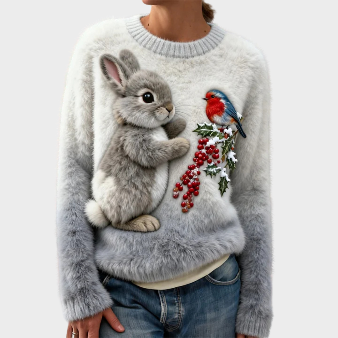 Lucy | Pull en peluche avec un lapin de Noël