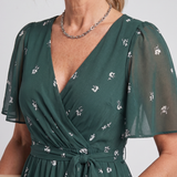 Mirabel | Robe midi à manches volantées et taille froncée avec imprimé floral