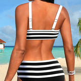 Laluna® | Bikini Rayé Taille Haute