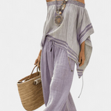 Serenella - épaule à épaule et pantalons à jambes larges rayés