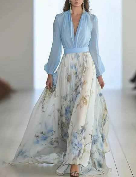 Madeleine | Robe maxi avec imprimé floral époustouflant et décolleté en V