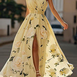 Julie | Robe Maxi Chiffon Florale à Épaules Dégagées Vert Clair
