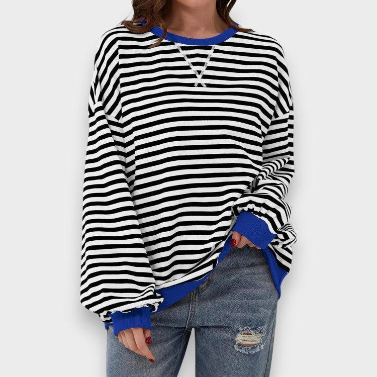 Alma | Sweatshirt Décontracté à Manches Longues avec Col Rond et Motif Rayé