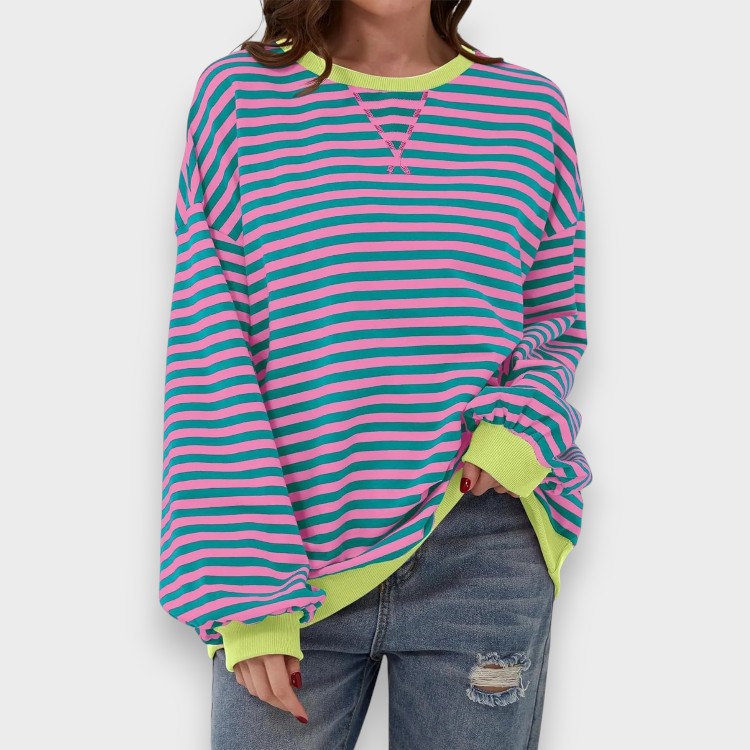 Alma | Sweatshirt Décontracté à Manches Longues avec Col Rond et Motif Rayé