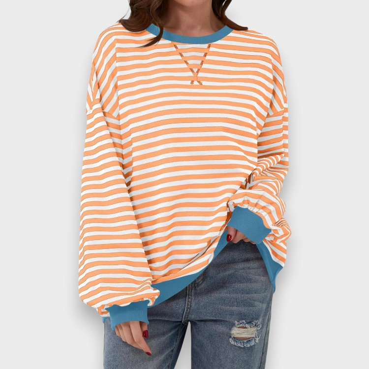 Alma | Sweatshirt Décontracté à Manches Longues avec Col Rond et Motif Rayé