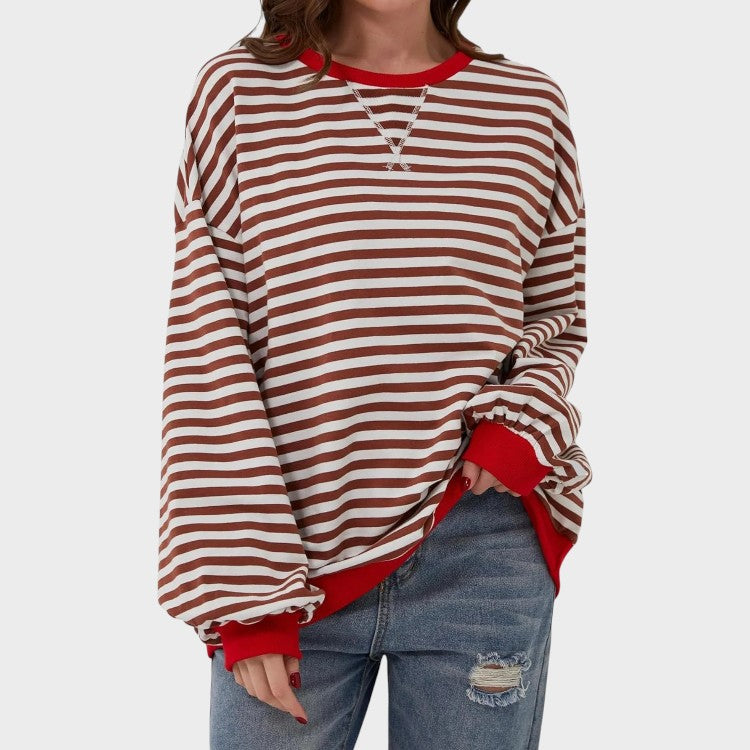 Alma | Sweatshirt Décontracté à Manches Longues avec Col Rond et Motif Rayé