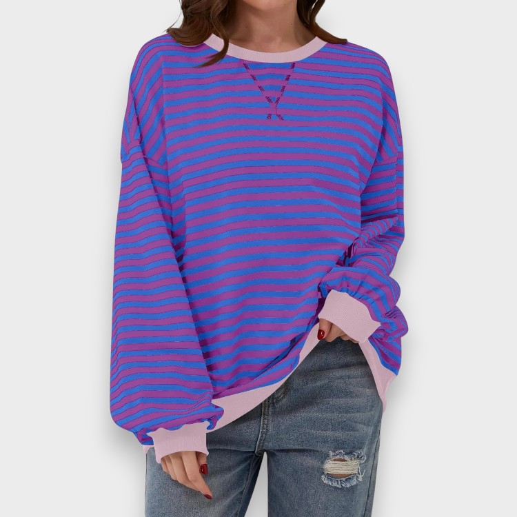 Alma | Sweatshirt Décontracté à Manches Longues avec Col Rond et Motif Rayé