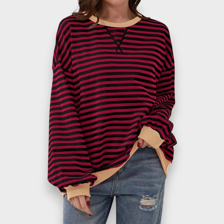 Alma | Sweatshirt Décontracté à Manches Longues avec Col Rond et Motif Rayé