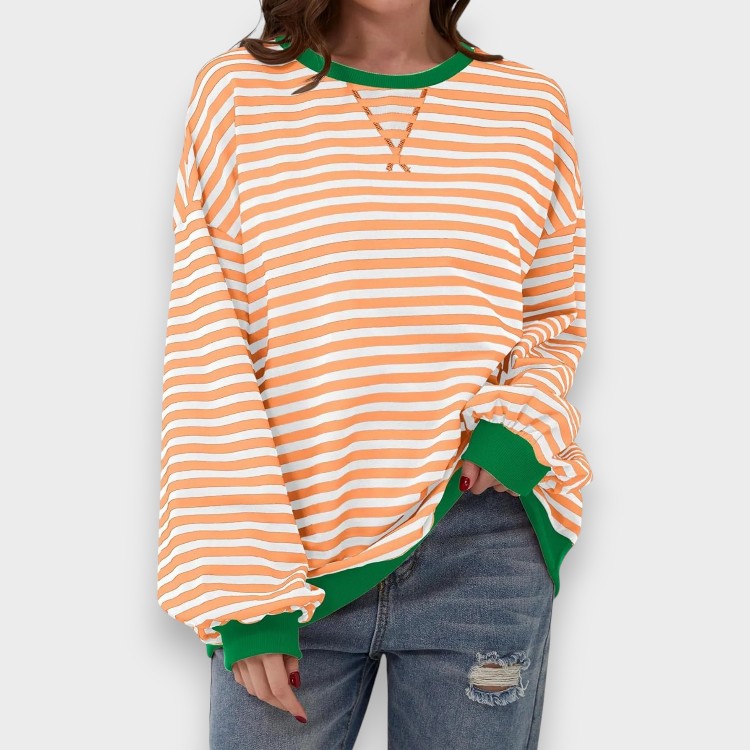 Alma | Sweatshirt Décontracté à Manches Longues avec Col Rond et Motif Rayé