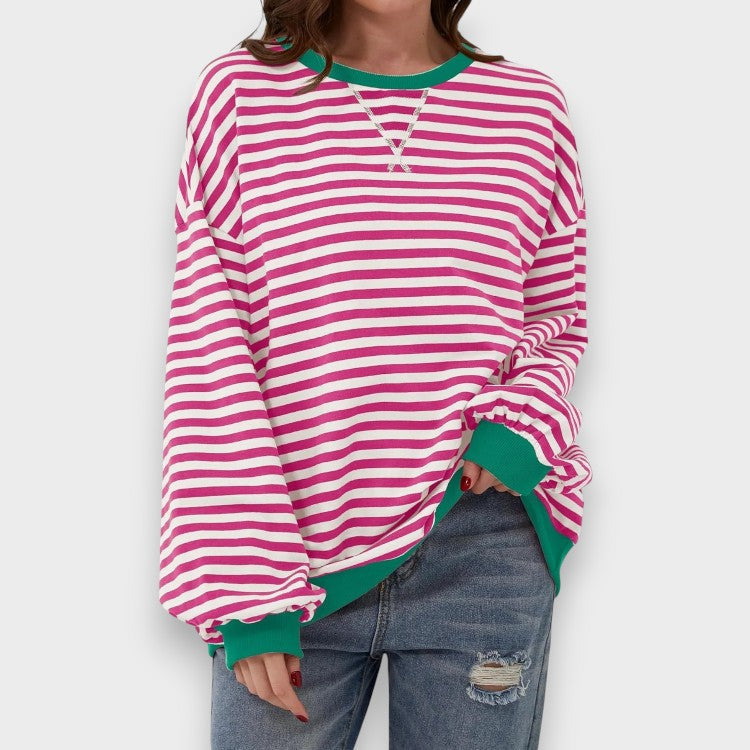 Alma | Sweatshirt Décontracté à Manches Longues avec Col Rond et Motif Rayé