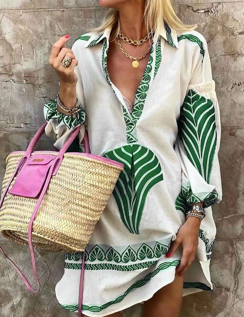 Flore | Robe Mini d'Été avec Imprimé Unique Simple et Tropical