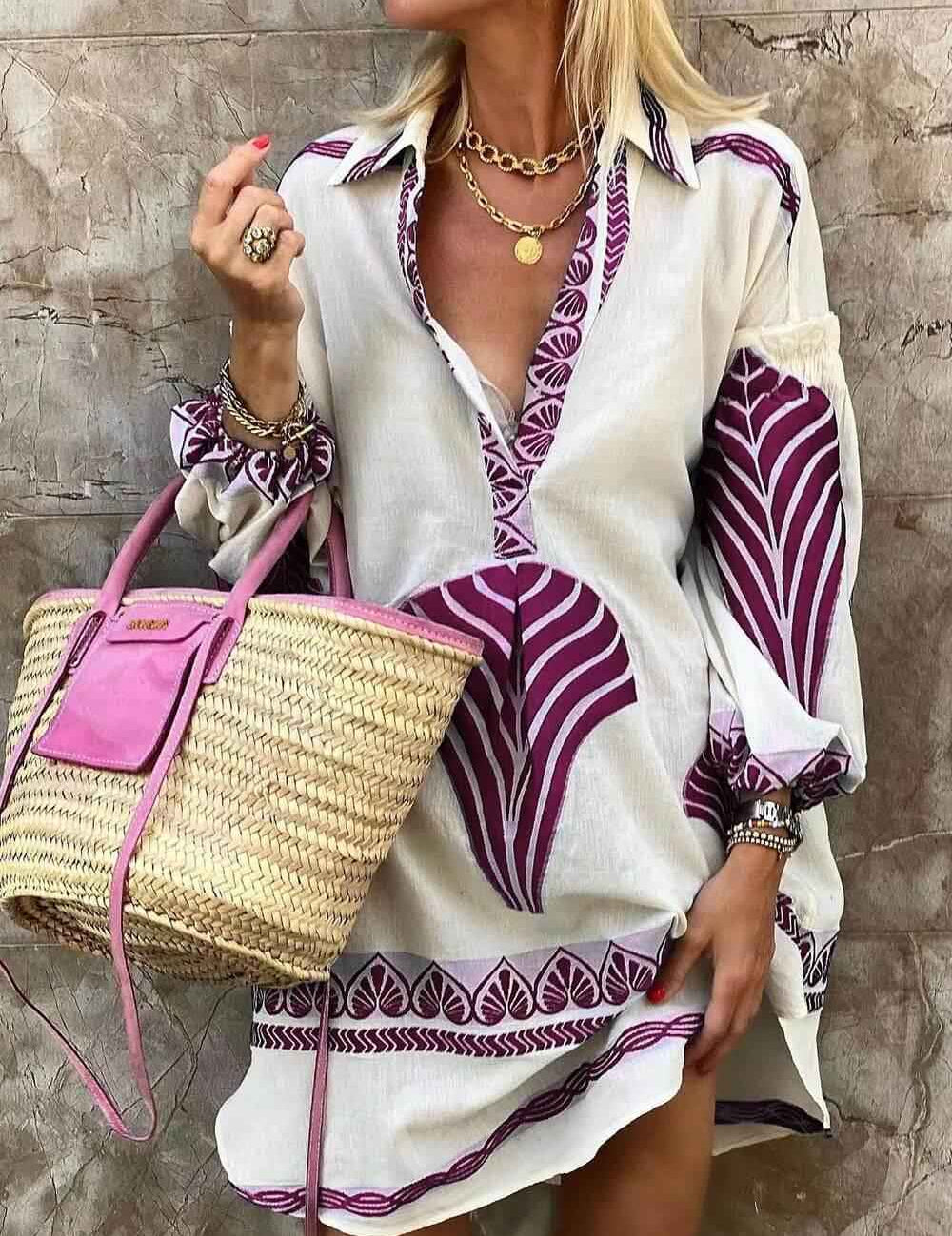 Flore | Robe Mini d'Été avec Imprimé Unique Simple et Tropical