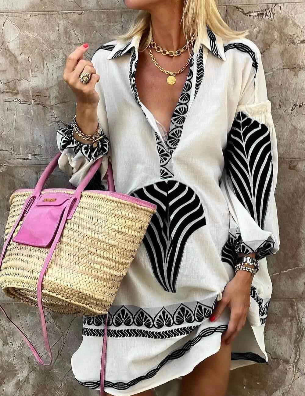 Flore | Robe Mini d'Été avec Imprimé Unique Simple et Tropical