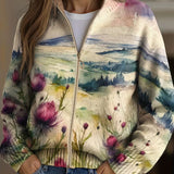 Lidia™ | Cardigan zippé en paysage avec chardon écossais