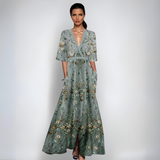 Ellis™ | Élégante robe maxi portefeuille avec imprimé artistique