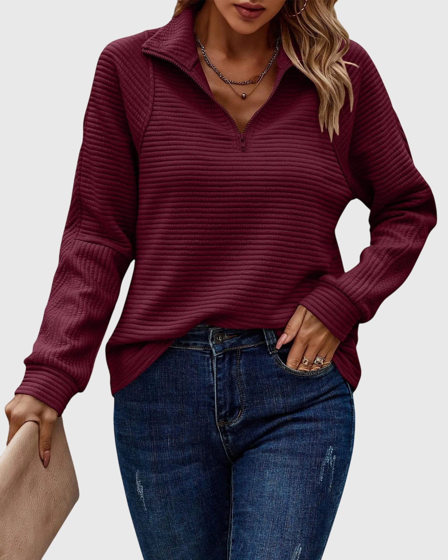 Christine | Pull élégant à demi zip