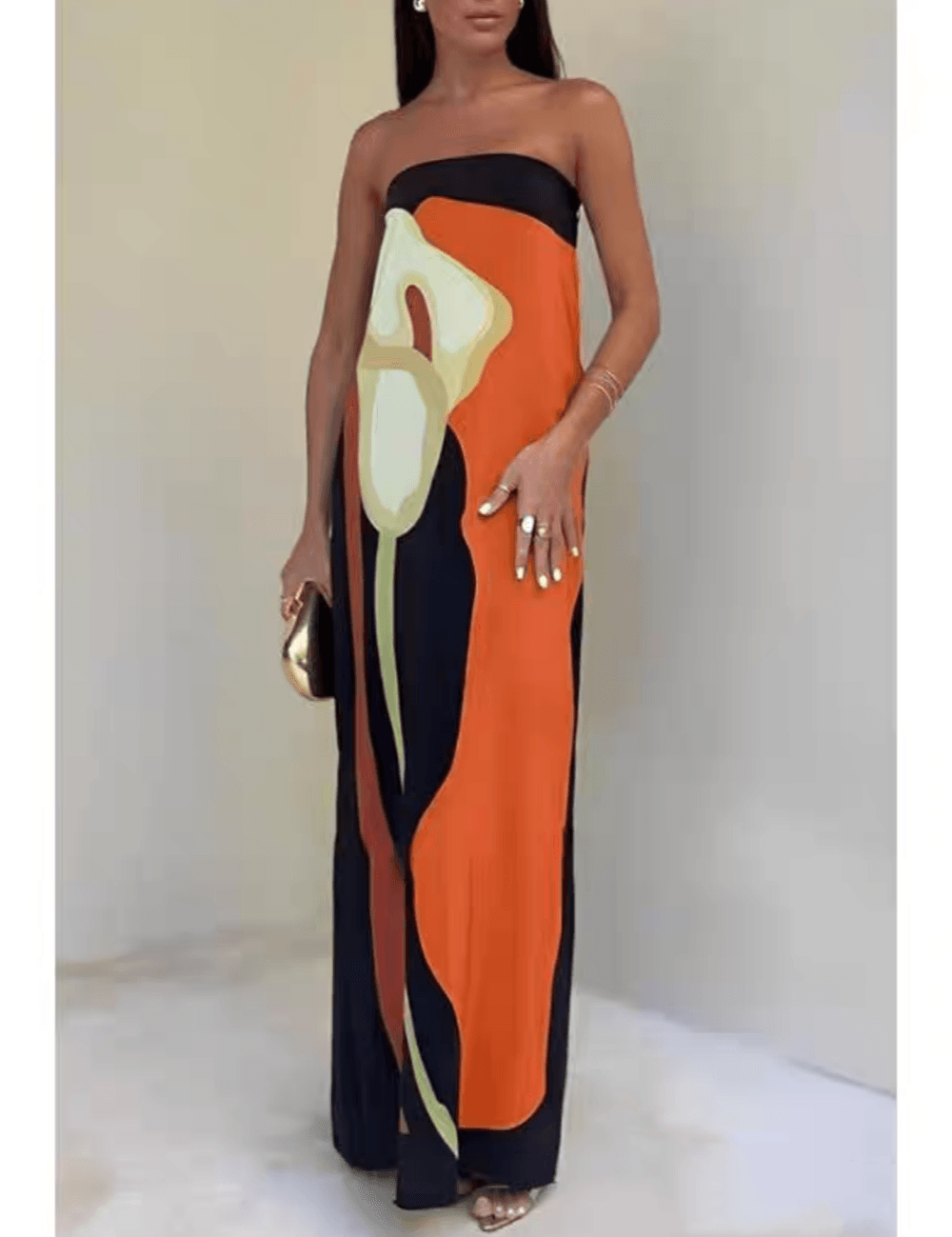 Joan | Robe de soirée maxi imprimée sans manches au style côtier