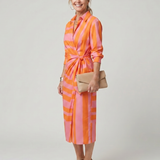 Leya | Robe midi à manches longues avec col et motif rayé