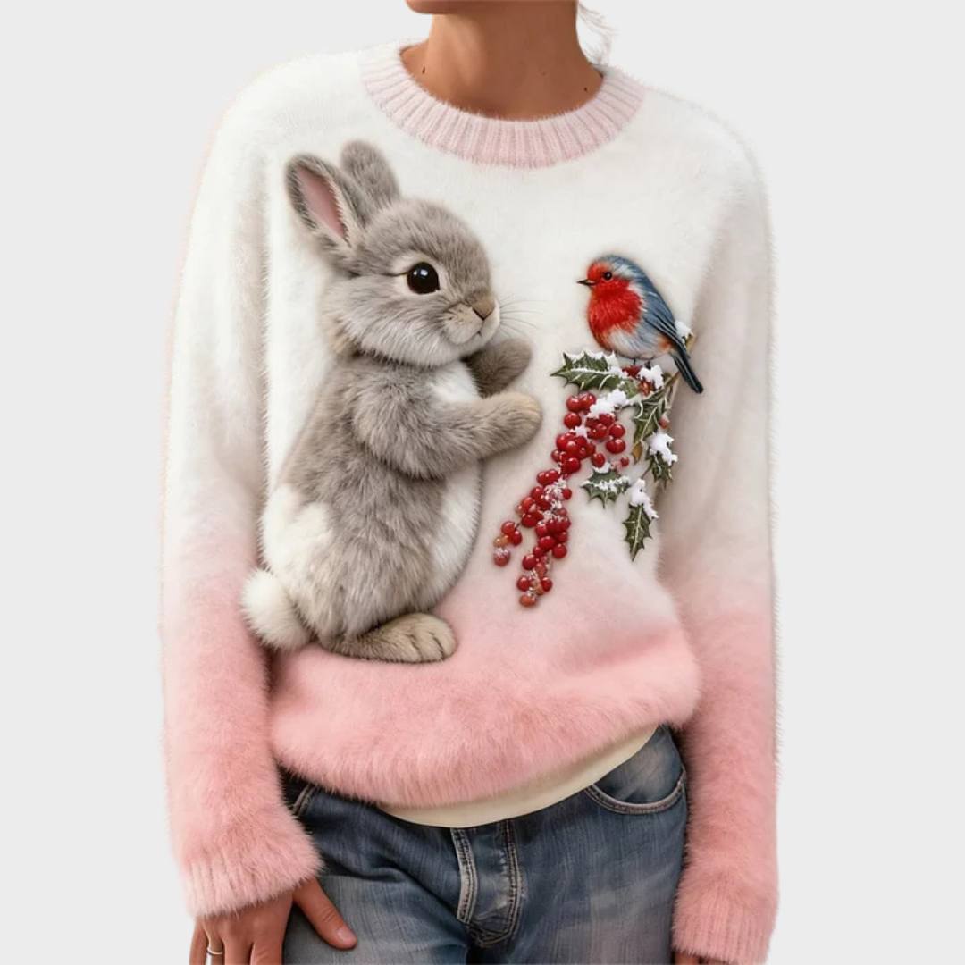 Lucy | Pull en peluche avec un lapin de Noël