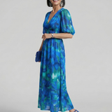 Candlia | Robe Midi à Manches Bouffantes et Imprimé Abstrait