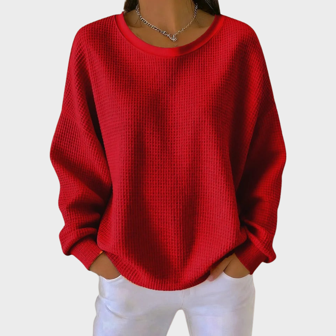 Nora | Pull en Coton Tricoté en Waffle d'Hiver avec Manches Longues