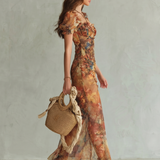 Ciel | Robe Midi Fendue à Manches Volantes