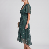 Mirabel | Robe midi à manches volantées et taille froncée avec imprimé floral