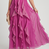 Orea | Robe Maxi à Encolure Haute avec Volants Froncés