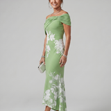 Cosma | Robe Midi à Encolure Drapée Off Shoulder