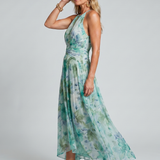 Portia | Robe Midi à Bretelles Plissée avec Motif Floral Doux
