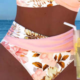 Bikini avec motif floral contrastant et fente