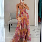 Elodie™ | Robe de soirée longue avec motif aquarelle