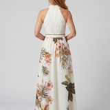 Prairie | Robe Maxi à Panneau Botanique avec Décolleté Halter Drapé