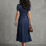 Théodora | Robe midi à taille plissée et rayures