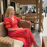 Zarelle | Robe Midi à Imprimé Floral Audacieux avec Manches Bouffantes en V
