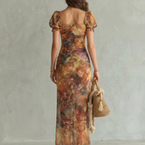 Ciel | Robe Midi Fendue à Manches Volantes
