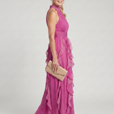 Orea | Robe Maxi à Encolure Haute avec Volants Froncés