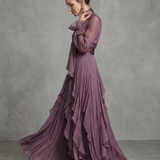 Demetria | Robe Maxi à Col Nœud et Volants