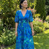 Candlia | Robe Midi à Manches Bouffantes et Imprimé Abstrait