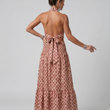 Amira | Robe Midi à Découpe en Imprimé Géométrique avec Col Croisé