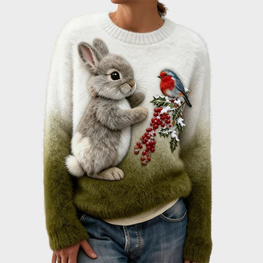 Lucy | Pull en peluche avec un lapin de Noël