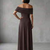 Juin | Robe Midi Drapée à Epaule Dénudée