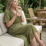 Keziah | Robe midi à manches courtes, drapé fluide