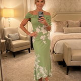Cosma | Robe Midi à Encolure Drapée Off Shoulder