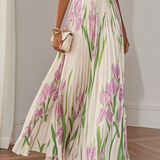 Marie | Robe Maxi Chiffon Florale Plissée Blanche