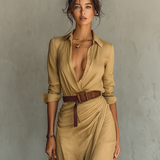 Robe maxi à col revers à manches longues